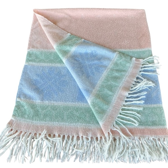 Vintage Fieldcrest Winter Theme Woven Blanket Polar Bear Snowflake Fringe Pastel - Picture 5 of 13